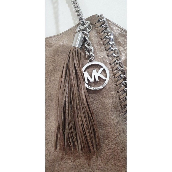 Michael Kors Handbag Women L Chelsea Metallic Tan Whipstitch Tassel Shoulder Bag - Picture 5 of 16